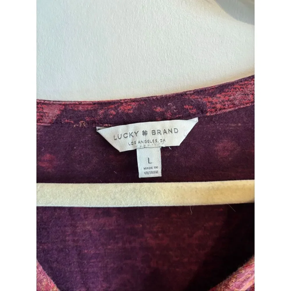 Lucky Brand Boho Long Sleeve Top Size Large Rust Red Orange V-Neck Relaxed Fit - Picture 5 of 9